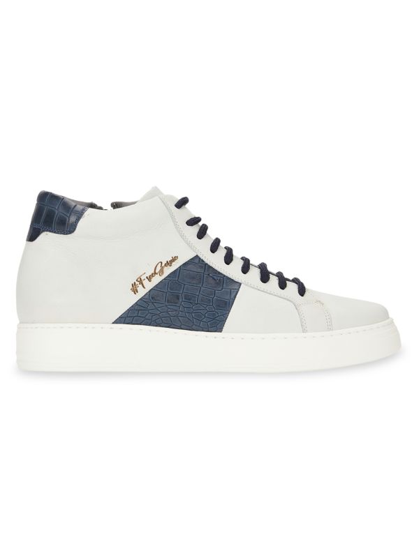 Gernie NYC Napa Croc Trim Leather High Top Sneakers